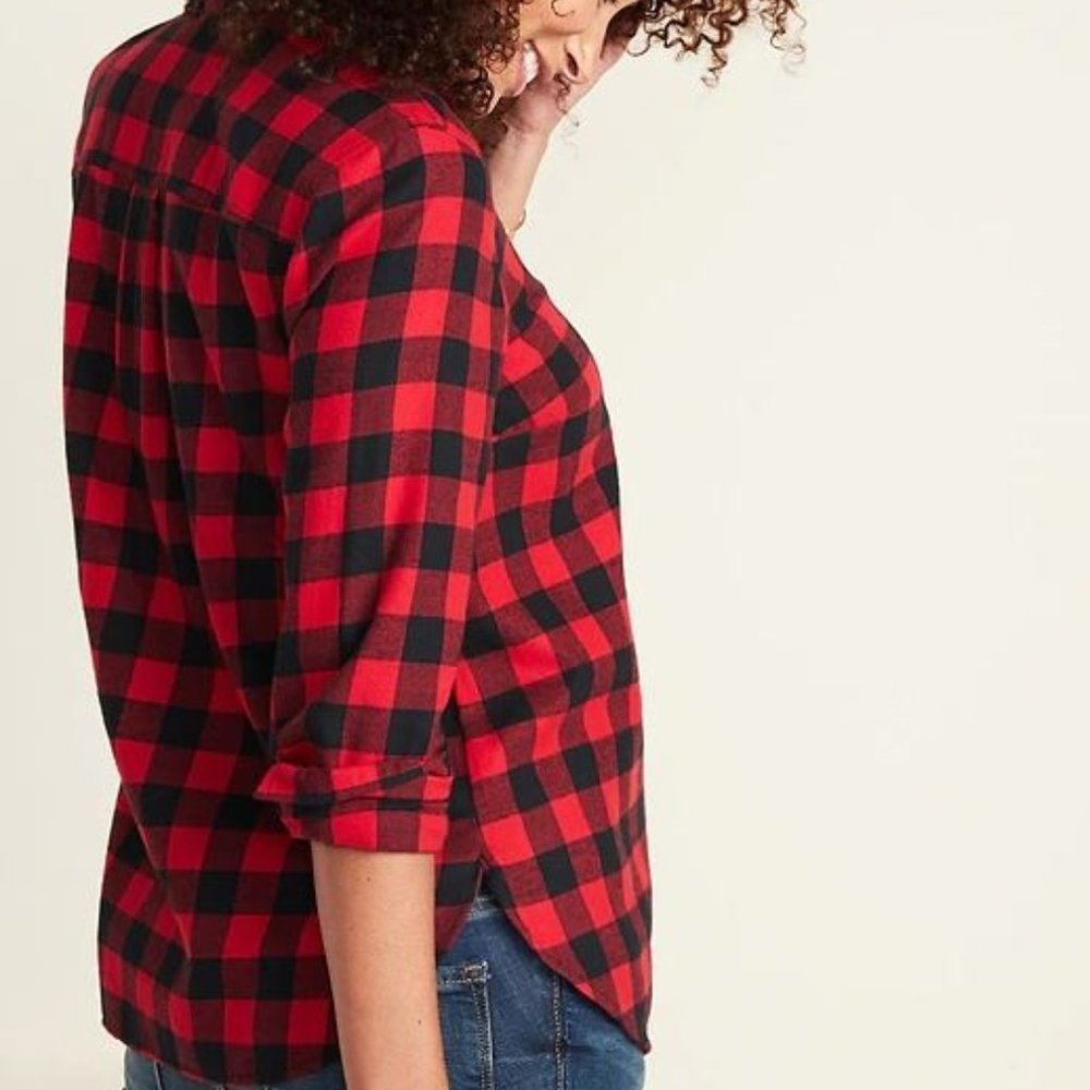 Maternity Plaid Flannel Popover Shirt Red Buffalo - Picture 2 of 6